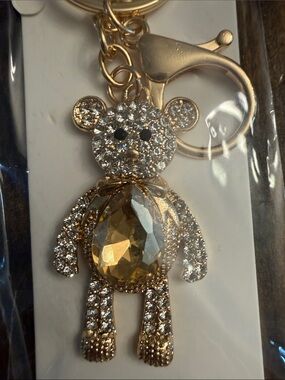 Goldtone Crystal and Rhinestone Teddy Bear Keychain/Backpack Charm